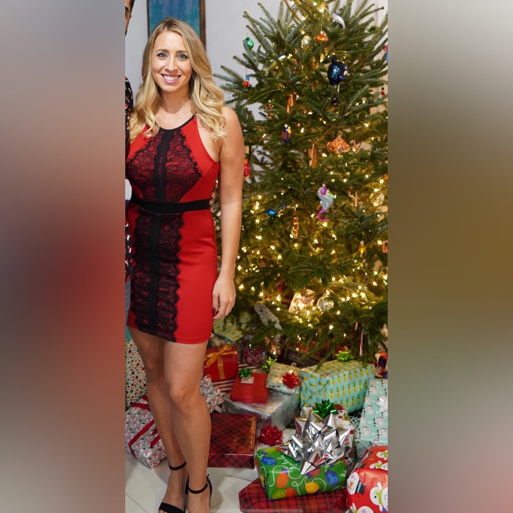 Red with black lace dress, size small